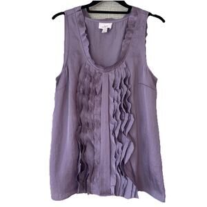 LOFT Ann Taylor Silky Lavender Ruffle Front Sleeveless Blouse Sz L Classic Work